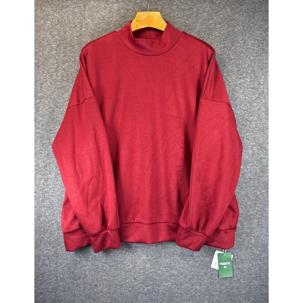 Halara Sweatshirt Women XL Red NEW Mock Neck Oversized Pet Hair Resistant Pocket